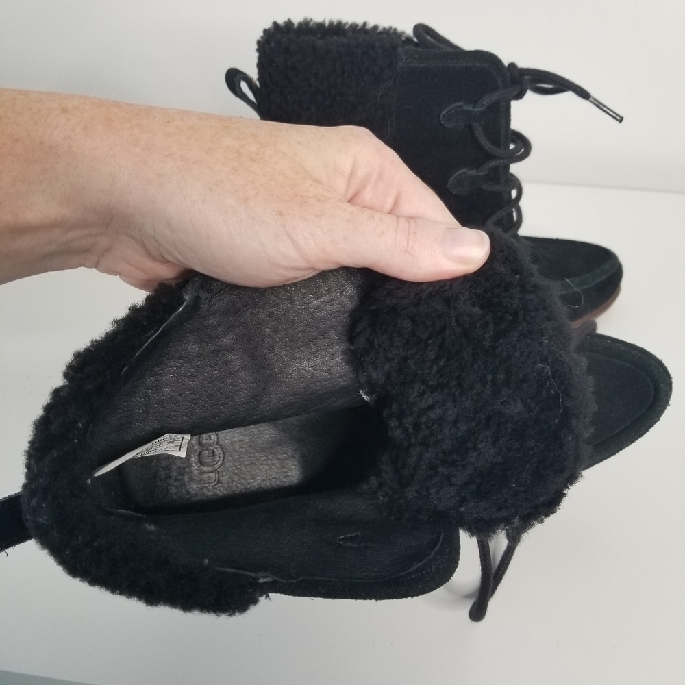 UGG Black Suede Analise High Heel Lace Up Ankle Boots Size 9 - Picture 4 of 11